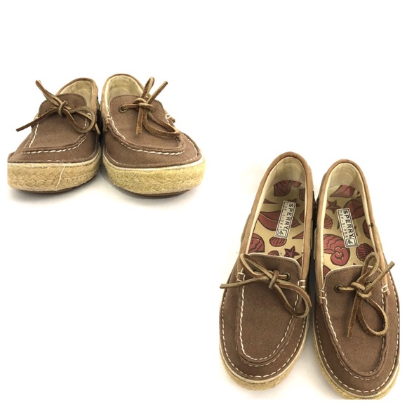 🍑Sold Sperry Top Sider Shoes Canvas Leather - Picture 4 of 7
